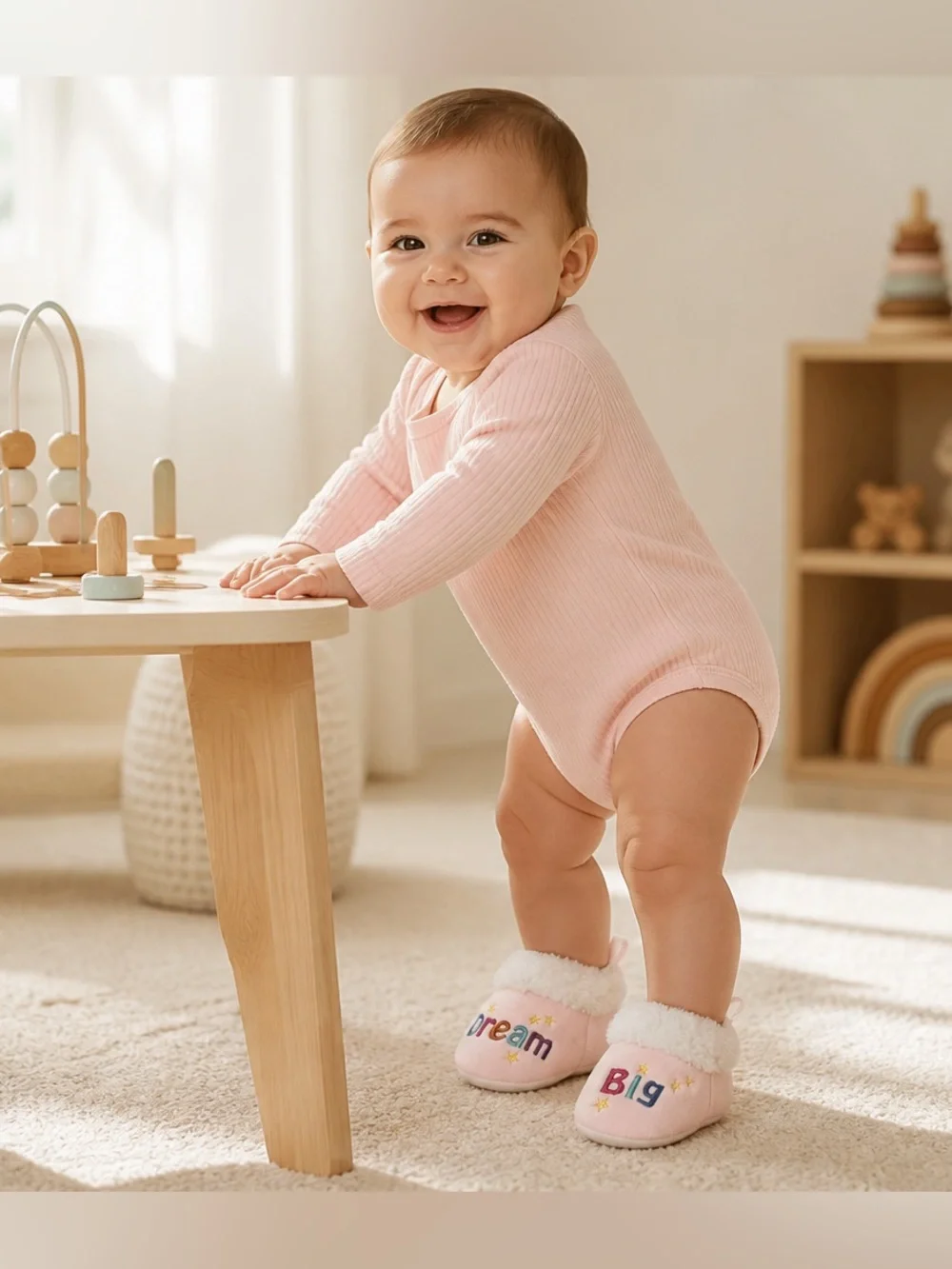 Pink 'Dream Big' Plush Baby/Toddler Booties Slippers